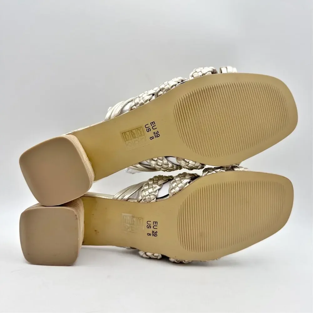 Salt + Umber Womens Riviera Braided Slide Heel Sandals EU 39 US 8 Gold EUC